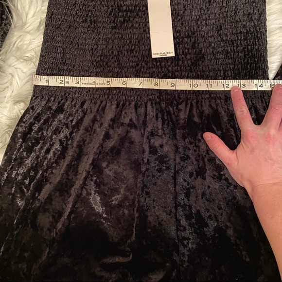 Kobi Halperin Strapless Smocked Crushed Velvet Black Lace Sleeve Dress Small NWT - Picture 11 of 17